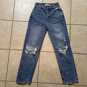 Pacsun Distressed High Rise Straight Leg Jean Size 22 Dark Blue Wash